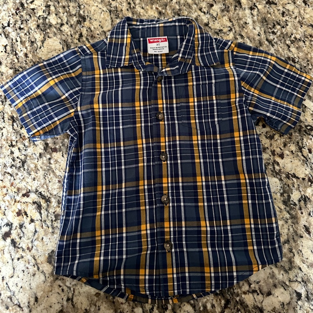 Wrangler Blue and Yellow Plaid Kids Button Down Shirt